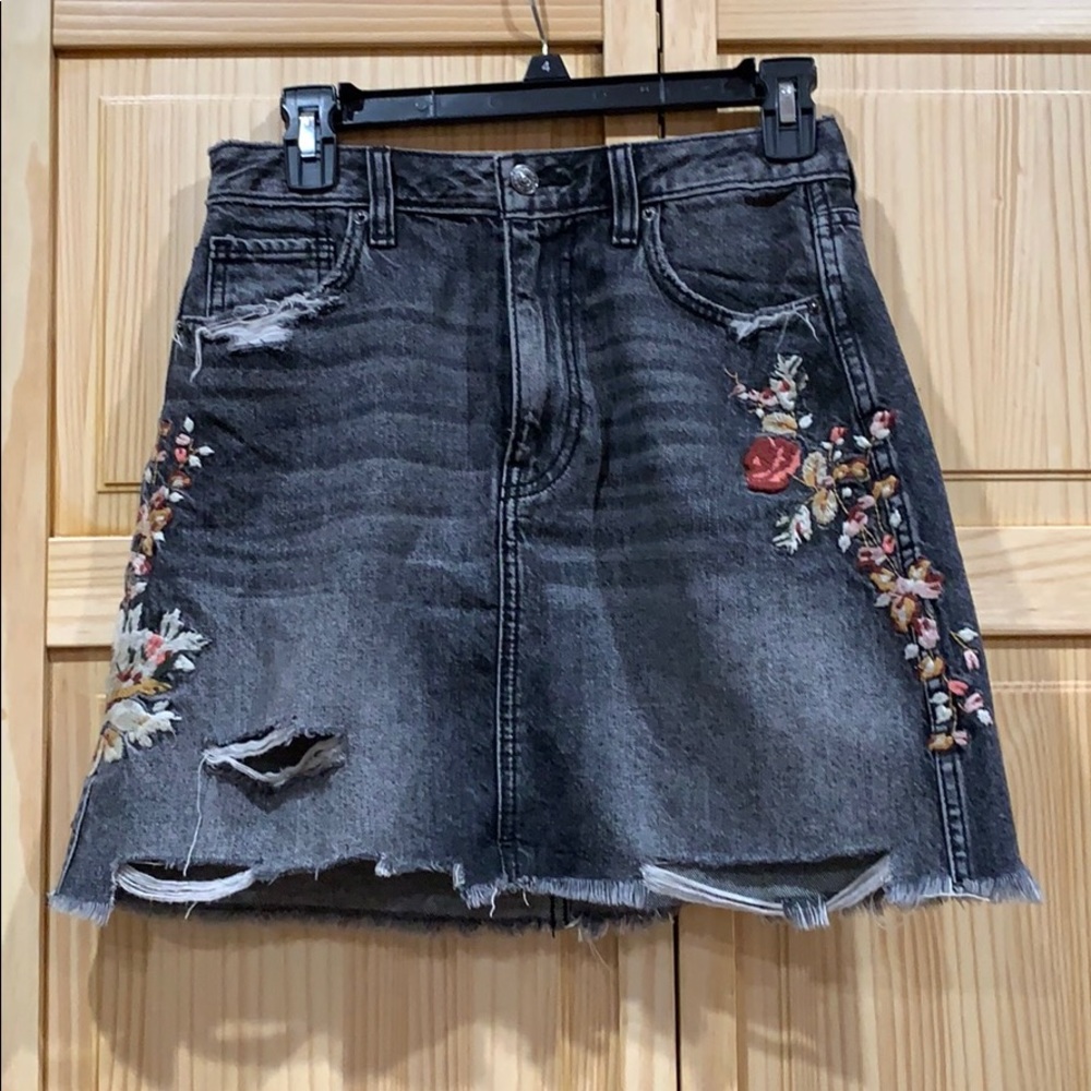 High-Rise Distressed Denim Skirt